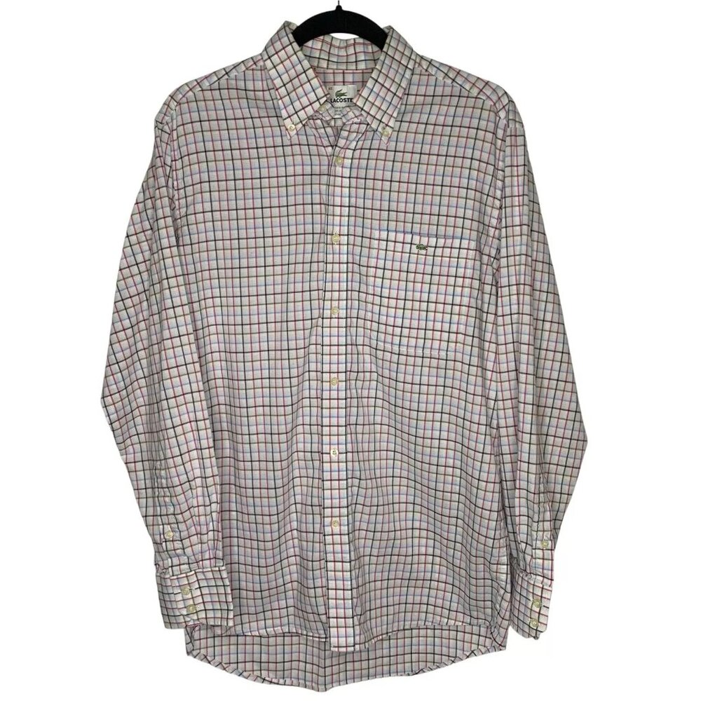 Lacoste Classic Button Down Tattersall Check Shirt Company Size 40 15.5 Neck